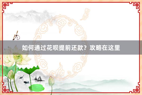 如何通过花呗提前还款？攻略在这里